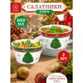 Салатник 2 пр. 600 мл Elan Gallery Новогодняя елка зеленый + красный узор, набор