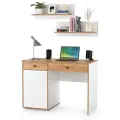 Вуди Стол письменный 12.42 + 2хПолка 15.46, цвет белый премиум/дуб крафт золотой