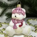 Irena-Co елочная игрушка, стекло Мишка беби флок (6,5х6,5х5см)