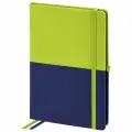 Бизнес-блокнот / записная книжка мужской / женский А5 (148х218 мм), Brauberg Duo, под кожу с резинкой, 80 листов, клетка, зеленый/фиолетовый