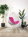 Подвесное кресло капля люкс, с ротангом белое, розовая подушка