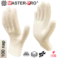 100 пар. Перчатки рабочие х/б без покрытия Master-Pro актив, 10 класс вязки, плотность 3/10, размер 9 (L)