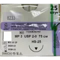 ПГА нить плетеная Полигликолид, USP 2-0 (МР 3) фиолетовая 75 см, с иглой Режущая HS-25, (25 шт/уп), шовный хирургический материал Линтекс (Россия)