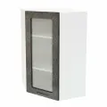 Кухонный шкаф угловой навесной, Кухня Валерия, ШВУ599 со стеклом, Белый / Валерия Дождь Черный металлик