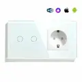 Сенсорный выключатель с розеткой 1 розетка 2кл. 2 поста (1EU+2G) стекло 157х86мм цвет белый