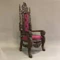 Кресло трон Лев DOMKORLEONE из красного дерева (mahogany wood) с текстильной обивкой, цвет орех Antique Sou Dark