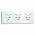 Розетка электрическая 3 поста, с Usb/Type-C АC, рамка 228х86мм стекло, цвет белый