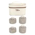 Insulated Lunch Container 304 Stainless Steel Sealed Multifunction Portable Round Thermal Bento Box with Bag Deep Coffee Color 4Pcs