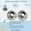 Фланец натеко для трубы 25.4 мм. Нержавеющая сталь AISI 304. Полированный. Сварной. (Настенный держатель для ригеля, крепление на шестигранник)(2 шт.)