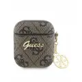 Guess для Airpods 1/2 чехол PU leather 4G with metal logo and Charm Brown