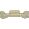 Комплект чехлов на трехместный диван и два кресла с оборкой Жатка, цвет Бежевый