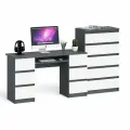 Комод высокий СВК Мори МК700 5-ть ящиков с двухтумбовым компьютерным столом цвет графит/белый, 205,8х50х114 см.