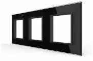 Рамка для розеток Livolo, на три поста, черное стекло толщиной 4мм