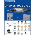Эксклюзивный электрический турбинный инструмент Dremel 3000 2/30 комплектуется гибким валом и набором из 30 аксессуаров для гравировки