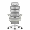 Кресло с подножкой FALTO Evolution (тихие вставки, управление на подлокотниках, сетка, серый)