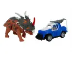 Игровой набор Kiddieplay 12627 Динозавр Трицератопс с синим джипом со световым и звуковым эффектом