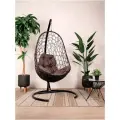 Подвесное кресло кокон M-group Овал с ротангом черное+коричневая подушка