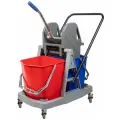Тележка уборочная 2-ведерная 2x17л, отжим для МОПов, ударопрочный пластик