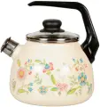 Чайник эмалированный со свистком СтальЭмаль Луговые цветы, 3 л, слоновая кость