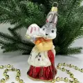 Irena-Co елочная игрушка, стекло Зайчиха с тортом (13х6,5х7см)