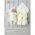 Комплект на выписку из роддома, 4 предмета, размер 56, муслин, молочный/сердечки голубая мята