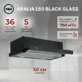 Кухонная вытяжка встраиваемая MBS ARALIA 150 BLACK GLASS/50 см/производительность 750м3/ч, низкий уровень шума.