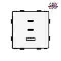 Механизм розетки (без рамки) 3Usb C+C+A, быстрая зарядка 65W, цвет белый
