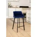 Полубарный стул Velex со спинкой, цвет синий велюр, основание черное, высота 65 см