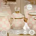 Сахарница с крышкой 0,3 литра, MacKenzie-Childs, Rosy Check, солонка, горшочек для мёда, розовая, металл, эмаль, ручная роспись, премиум посуда