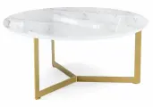 Журнальный стол Роб D-700 woodville белый и золотой, стекло и металл, круглая столешница, оригинальное основание