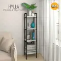 Стеллаж HYLLA LOFT, белый, напольный, модульный шкаф с 4 деревянными полками, 141х34х30 см, гростат