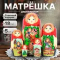 Матрешка Маша и медведь, черно-красная, 5 мест, 18см