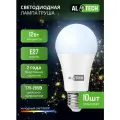 Лампочка светодиодная E27 6500K 12 Вт (аналог 100 Вт) холодный белый свет AL TECH, груша, упаковка 10шт