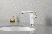 Смеситель для раковины (умывальника) GAPPO G1009-83 белый/золотой сатин, d40, латунь, гайка