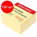 Комплект 100 шт, Блок самоклеящийся (стикеры) BRAUBERG 76х76 мм, 400 листов, желтый, 111353