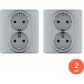 Розетка силовая штепсельная Legrand / Легранд Inspiria IP20, алюминий 2-местная с заземляющими контактами, скрытая установка, 673752 / электрооборудование (комплект из 2 шт)
