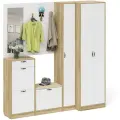 Полный набор мебели для прихожей П-6 компоновка № 31, цвет дуб сонома/фасады МДФ белое дерево фрезеровка прованс, ШхГхВ 200х50х210 см.