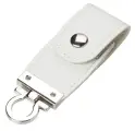 Подарочная флешка кожаная широкая на кнопке белая, USB-накопитель сувенирный 64GB