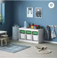 Белый стеллаж труфаст 93х44х52 см с белыми и зелеными (3 шт) контейнерами