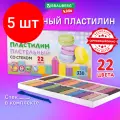 Комплект 5 шт, Пластилин классический пастельные цвета BRAUBERG KIDS, 22 цвета, 330 грамм, стек, 106682