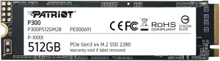 SSD накопитель Patriot P300 P300P512GM28 512ГБ, M.2 2280, PCIe 3.0 x4, NVMe, M.2