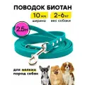 Поводок для маленьких собак 2,5 м ширина 10 мм биотановый, Woofy Geksa, прорезиненный, водостойкий, бирюзовый