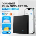 Умный выключатель с Алисой, двухклавишный кликер, Wi-Fi переключатель света с индикатором подсветки, черный