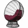 Кресло M-group кокос на подставке с ротангом чёрное, бордовая подушка