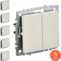 Выключатель IEK / ИЭК Brite ВС10-2-0-БрКр, 10А 230В IP20 бежевый 74х74х43мм двухклавишный, BR-V20-0-10-K10 / переключатель (комплект из 5 шт)