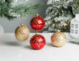Набор стеклянных шаров версаль красный и бежевый, 4х75 мм, Елочка С1849-беж-борд