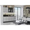 Кухня Николь 2,0м Компановка №1 (Холст белый/Холст вулканический) (Кастилло темный) (Миф)