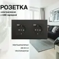 Розетка, на 2 поста, с ABS рамкой (электрическая с USB-AC) черная