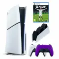 Игровая приставка Sony PlayStation 5 Slim, с дисководом, 1 ТБ, зарядная станция, 2й геймпад фиолетовый, игра Fifa 25