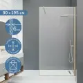 Душевая перегородка 90х195 см. Ulitka Walk In Prisma стекло прозрачное, профиль матовый золотой